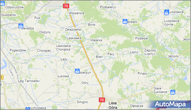 mapa Breń gmina Lisia Góra, Breń gmina Lisia Góra na mapie Targeo