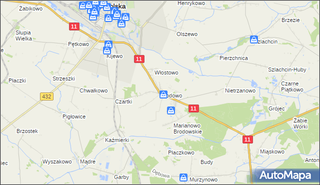 mapa Brodowo gmina Środa Wielkopolska, Brodowo gmina Środa Wielkopolska na mapie Targeo