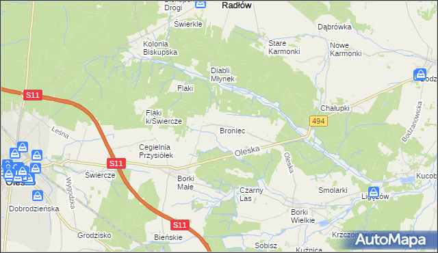 mapa Broniec, Broniec na mapie Targeo