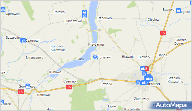 mapa Bronisław gmina Strzelno, Bronisław gmina Strzelno na mapie Targeo