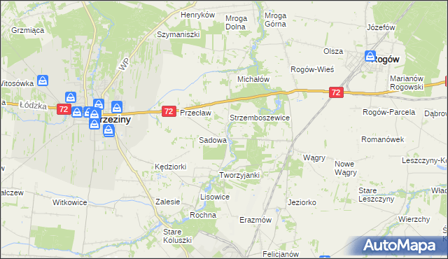 mapa Bronowice gmina Brzeziny, Bronowice gmina Brzeziny na mapie Targeo