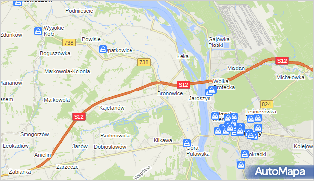 mapa Bronowice gmina Puławy, Bronowice gmina Puławy na mapie Targeo