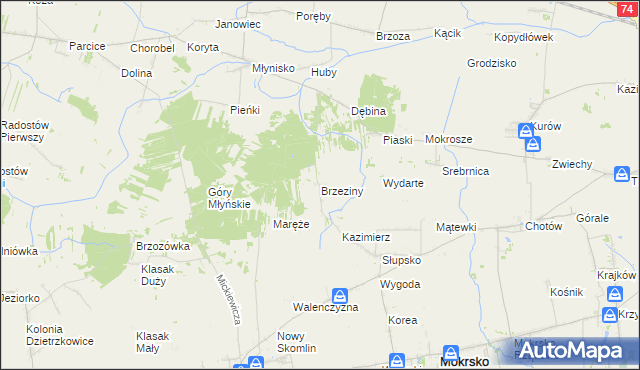 mapa Brzeziny gmina Skomlin, Brzeziny gmina Skomlin na mapie Targeo