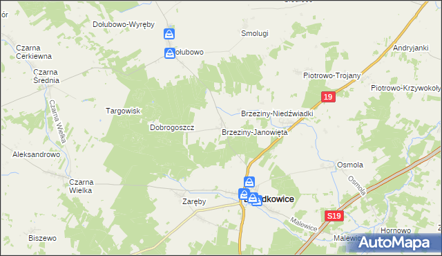 mapa Brzeziny-Janowięta, Brzeziny-Janowięta na mapie Targeo