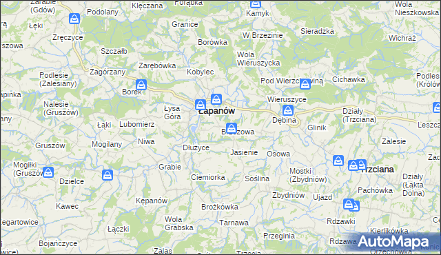 mapa Brzezowa gmina Łapanów, Brzezowa gmina Łapanów na mapie Targeo