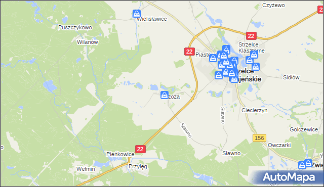 mapa Brzoza gmina Strzelce Krajeńskie, Brzoza gmina Strzelce Krajeńskie na mapie Targeo