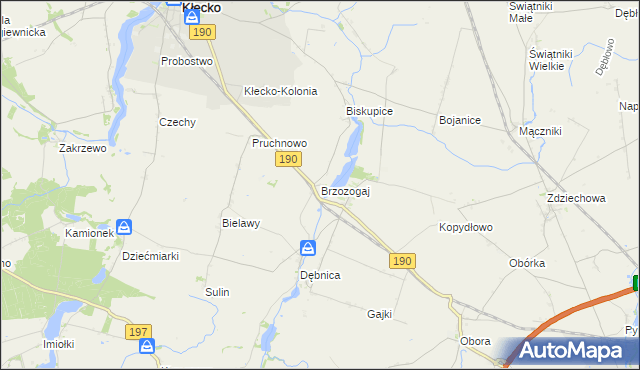 mapa Brzozogaj gmina Kłecko, Brzozogaj gmina Kłecko na mapie Targeo