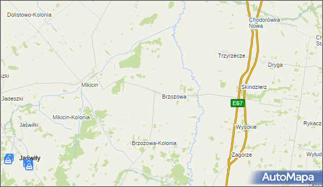 mapa Brzozowa gmina Jaświły, Brzozowa gmina Jaświły na mapie Targeo