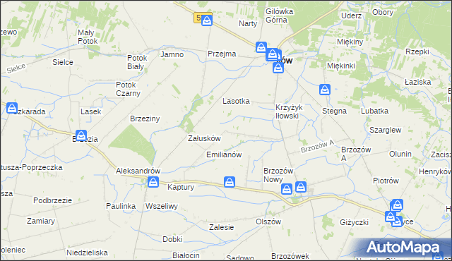 mapa Brzozowiec gmina Iłów, Brzozowiec gmina Iłów na mapie Targeo