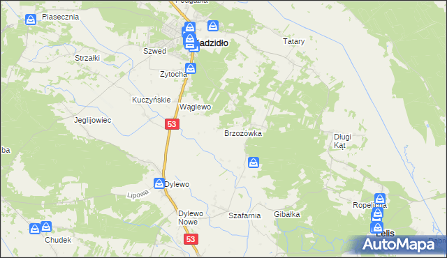 mapa Brzozówka gmina Kadzidło, Brzozówka gmina Kadzidło na mapie Targeo