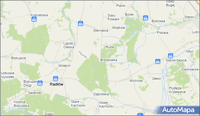 mapa Brzozówka gmina Radłów, Brzozówka gmina Radłów na mapie Targeo