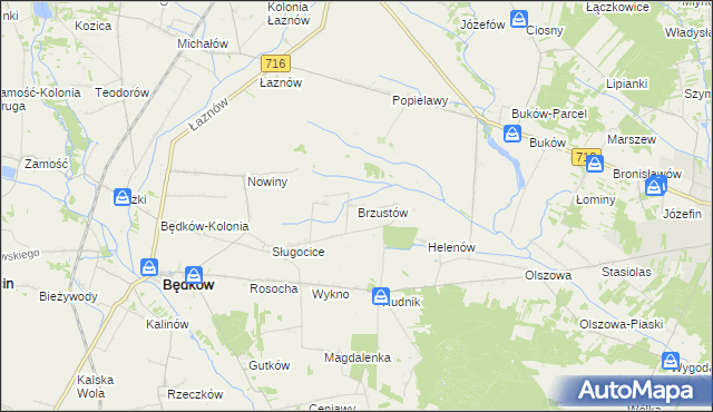mapa Brzustów gmina Będków, Brzustów gmina Będków na mapie Targeo