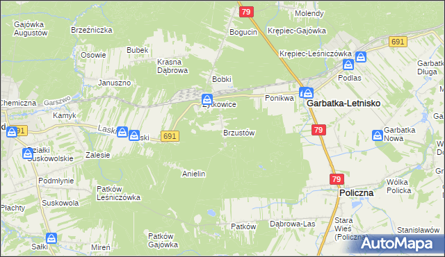 mapa Brzustów gmina Garbatka-Letnisko, Brzustów gmina Garbatka-Letnisko na mapie Targeo