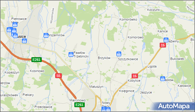 mapa Brzyków gmina Trzebnica, Brzyków gmina Trzebnica na mapie Targeo