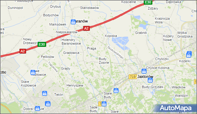 mapa Budy Zosine, Budy Zosine na mapie Targeo