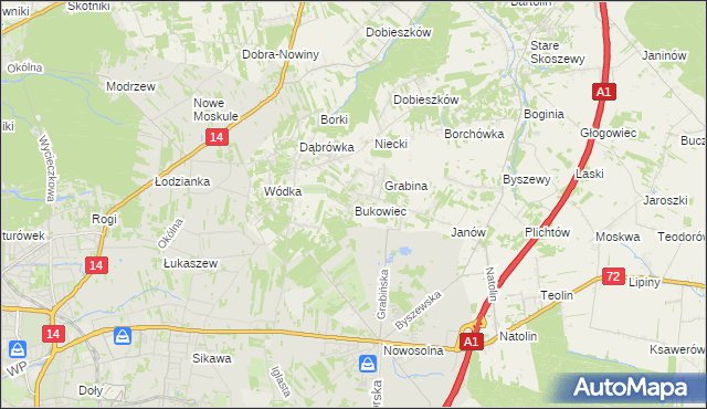mapa Bukowiec gmina Nowosolna, Bukowiec gmina Nowosolna na mapie Targeo