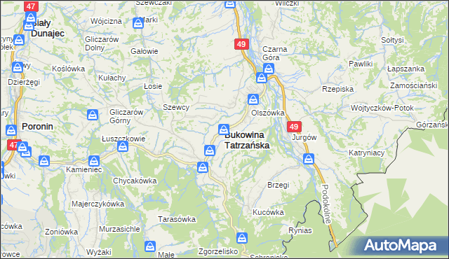 mapa Bukowina Tatrzańska, Bukowina Tatrzańska na mapie Targeo