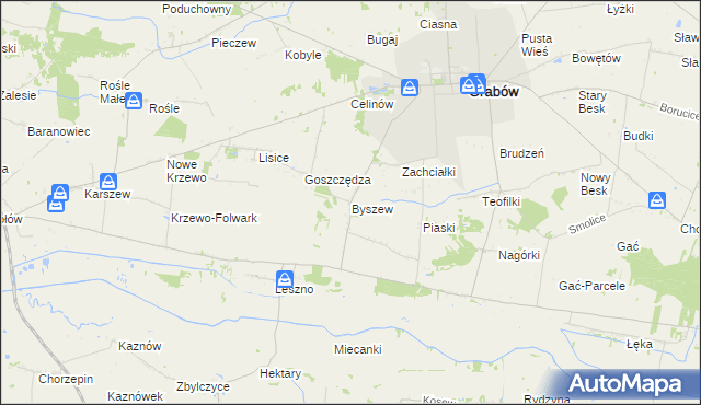 mapa Byszew gmina Grabów, Byszew gmina Grabów na mapie Targeo