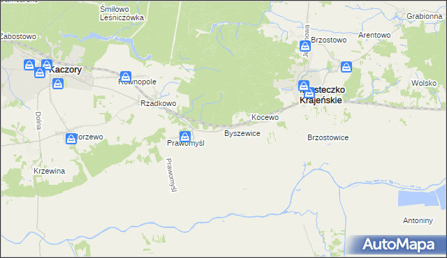 mapa Byszewice gmina Kaczory, Byszewice gmina Kaczory na mapie Targeo