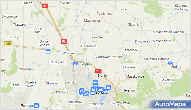 mapa Cedrowice-Parcela, Cedrowice-Parcela na mapie Targeo