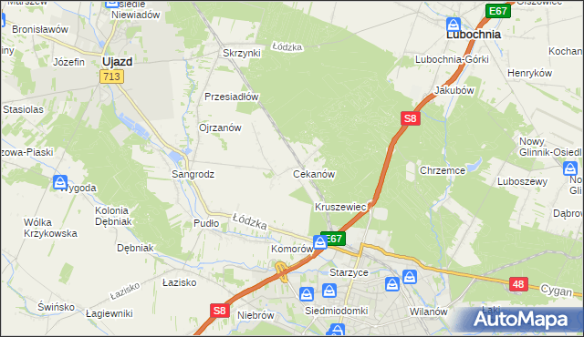 mapa Cekanów gmina Tomaszów Mazowiecki, Cekanów gmina Tomaszów Mazowiecki na mapie Targeo