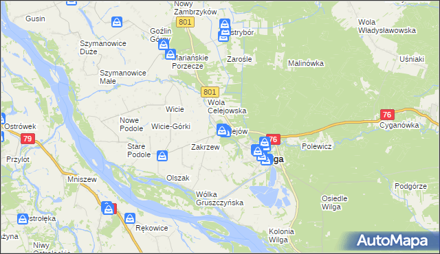 mapa Celejów gmina Wilga, Celejów gmina Wilga na mapie Targeo