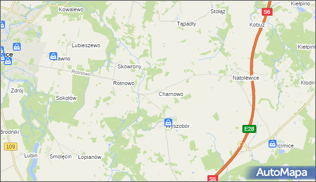 mapa Charnowo gmina Płoty, Charnowo gmina Płoty na mapie Targeo