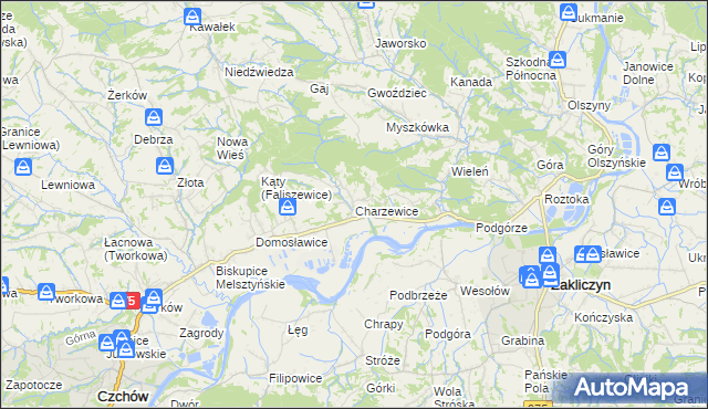 mapa Charzewice, Charzewice na mapie Targeo