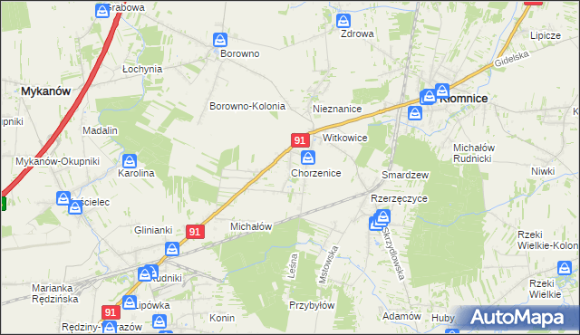 mapa Chorzenice gmina Kłomnice, Chorzenice gmina Kłomnice na mapie Targeo