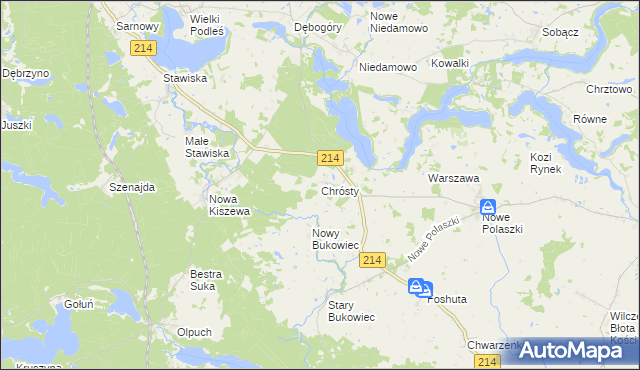 mapa Chrósty gmina Stara Kiszewa, Chrósty gmina Stara Kiszewa na mapie Targeo