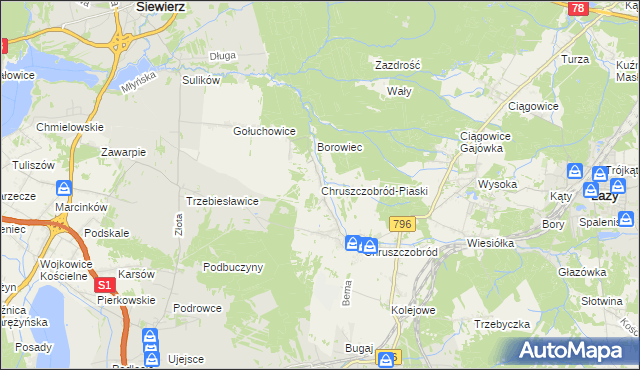 mapa Chruszczobród-Piaski, Chruszczobród-Piaski na mapie Targeo