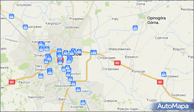 mapa Chrzanówek gmina Opinogóra Górna, Chrzanówek gmina Opinogóra Górna na mapie Targeo