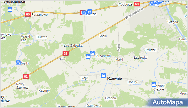 mapa Chrzanowo gmina Rzewnie, Chrzanowo gmina Rzewnie na mapie Targeo