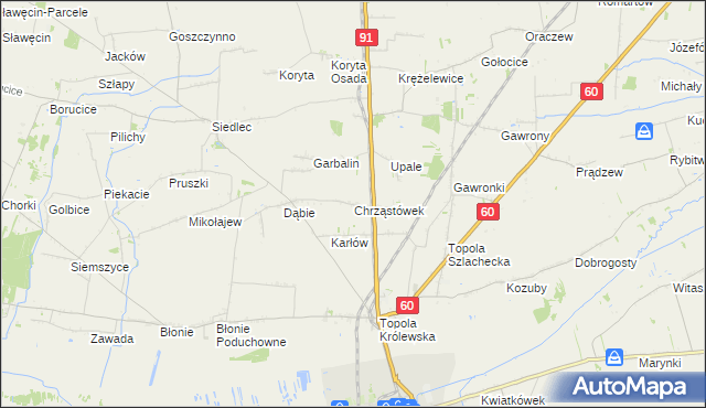 mapa Chrząstówek gmina Łęczyca, Chrząstówek gmina Łęczyca na mapie Targeo