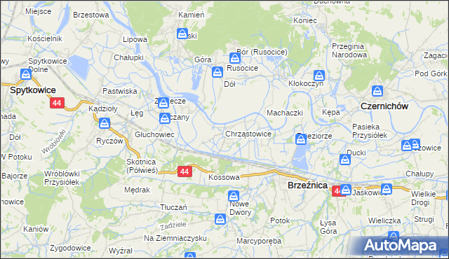 mapa Chrząstowice gmina Brzeźnica, Chrząstowice gmina Brzeźnica na mapie Targeo