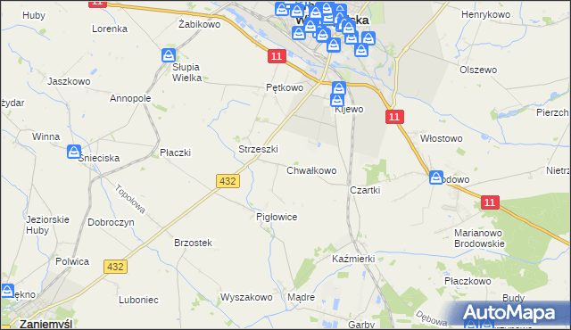 mapa Chwałkowo gmina Środa Wielkopolska, Chwałkowo gmina Środa Wielkopolska na mapie Targeo