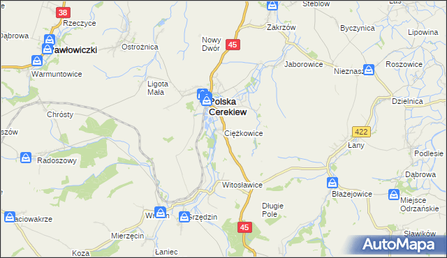 mapa Ciężkowice gmina Polska Cerekiew, Ciężkowice gmina Polska Cerekiew na mapie Targeo