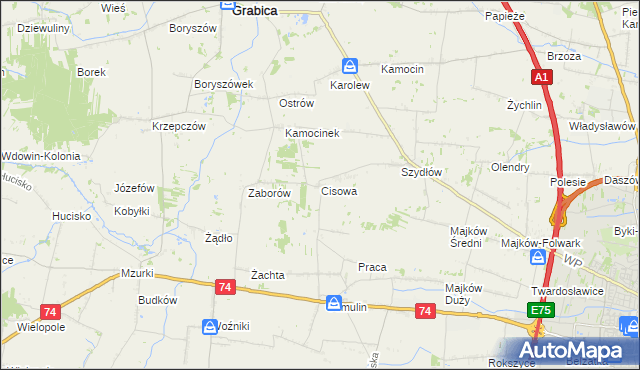 mapa Cisowa gmina Grabica, Cisowa gmina Grabica na mapie Targeo