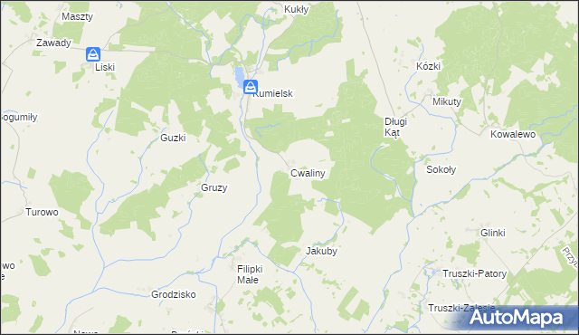 mapa Cwaliny gmina Biała Piska, Cwaliny gmina Biała Piska na mapie Targeo