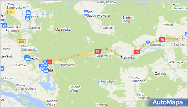 mapa Cyganówka gmina Wilga, Cyganówka gmina Wilga na mapie Targeo