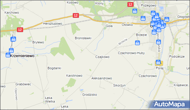 mapa Czajkowo gmina Gostyń, Czajkowo gmina Gostyń na mapie Targeo