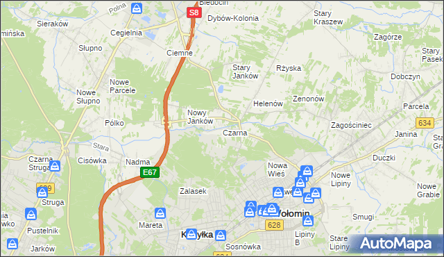 mapa Czarna gmina Wołomin, Czarna gmina Wołomin na mapie Targeo