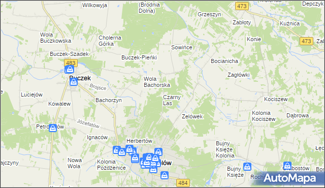 mapa Czarny Las gmina Buczek, Czarny Las gmina Buczek na mapie Targeo