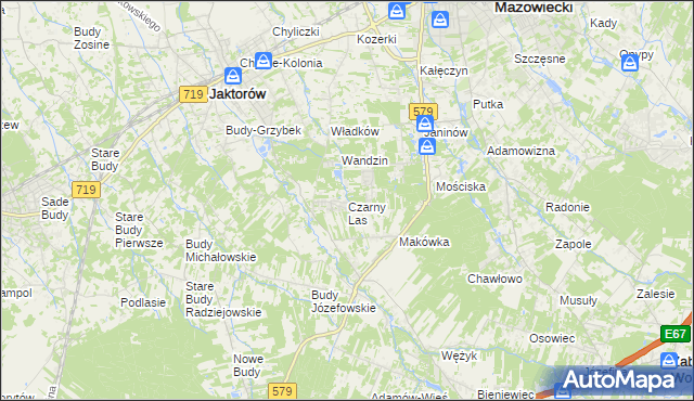 mapa Czarny Las gmina Grodzisk Mazowiecki, Czarny Las gmina Grodzisk Mazowiecki na mapie Targeo