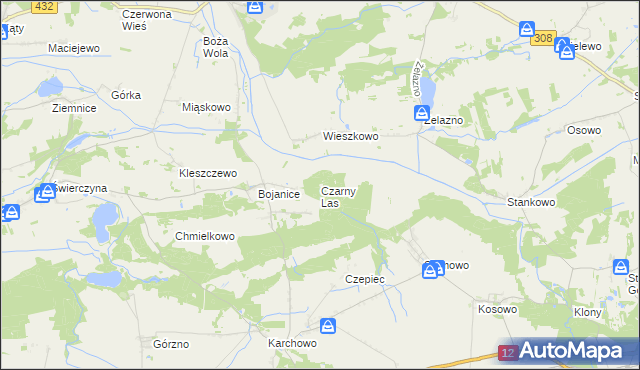 mapa Czarny Las gmina Krzemieniewo, Czarny Las gmina Krzemieniewo na mapie Targeo