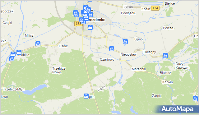 mapa Czartowo gmina Drezdenko, Czartowo gmina Drezdenko na mapie Targeo