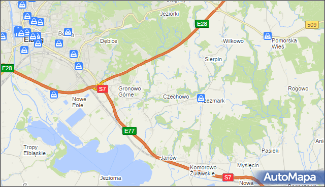mapa Czechowo gmina Elbląg, Czechowo gmina Elbląg na mapie Targeo