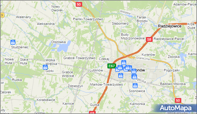 mapa Czekaj gmina Mszczonów, Czekaj gmina Mszczonów na mapie Targeo