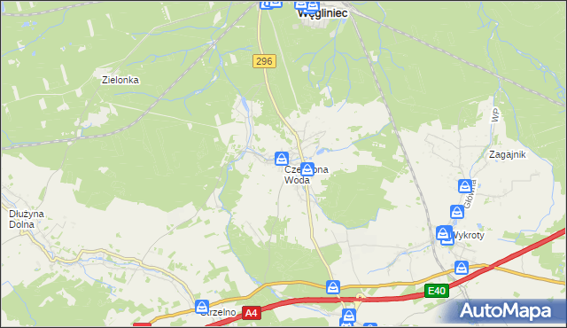 mapa Czerwona Woda gmina Węgliniec, Czerwona Woda gmina Węgliniec na mapie Targeo