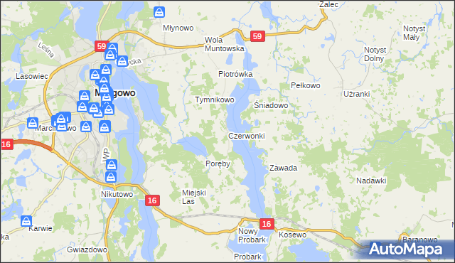 mapa Czerwonki gmina Mrągowo, Czerwonki gmina Mrągowo na mapie Targeo